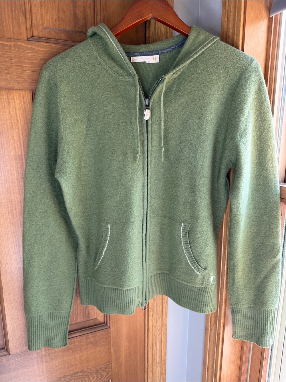 Women's Smartwool Olive Green Full Zip-Up 100% Merino Wool Hooded Sweater Sz M